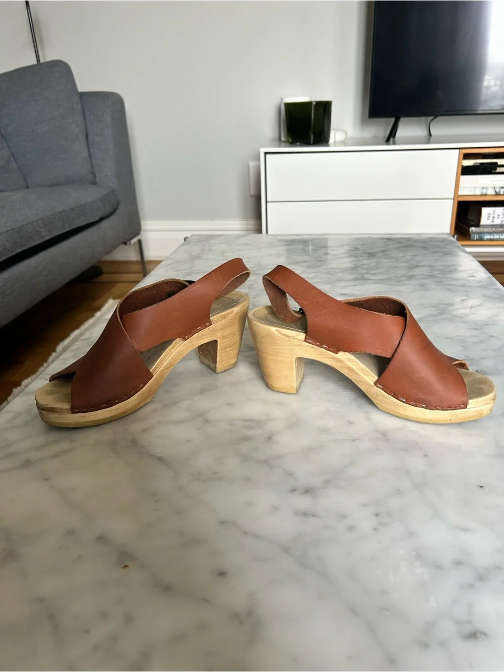No. 6 Brown Leather Slingback Clog Sandals